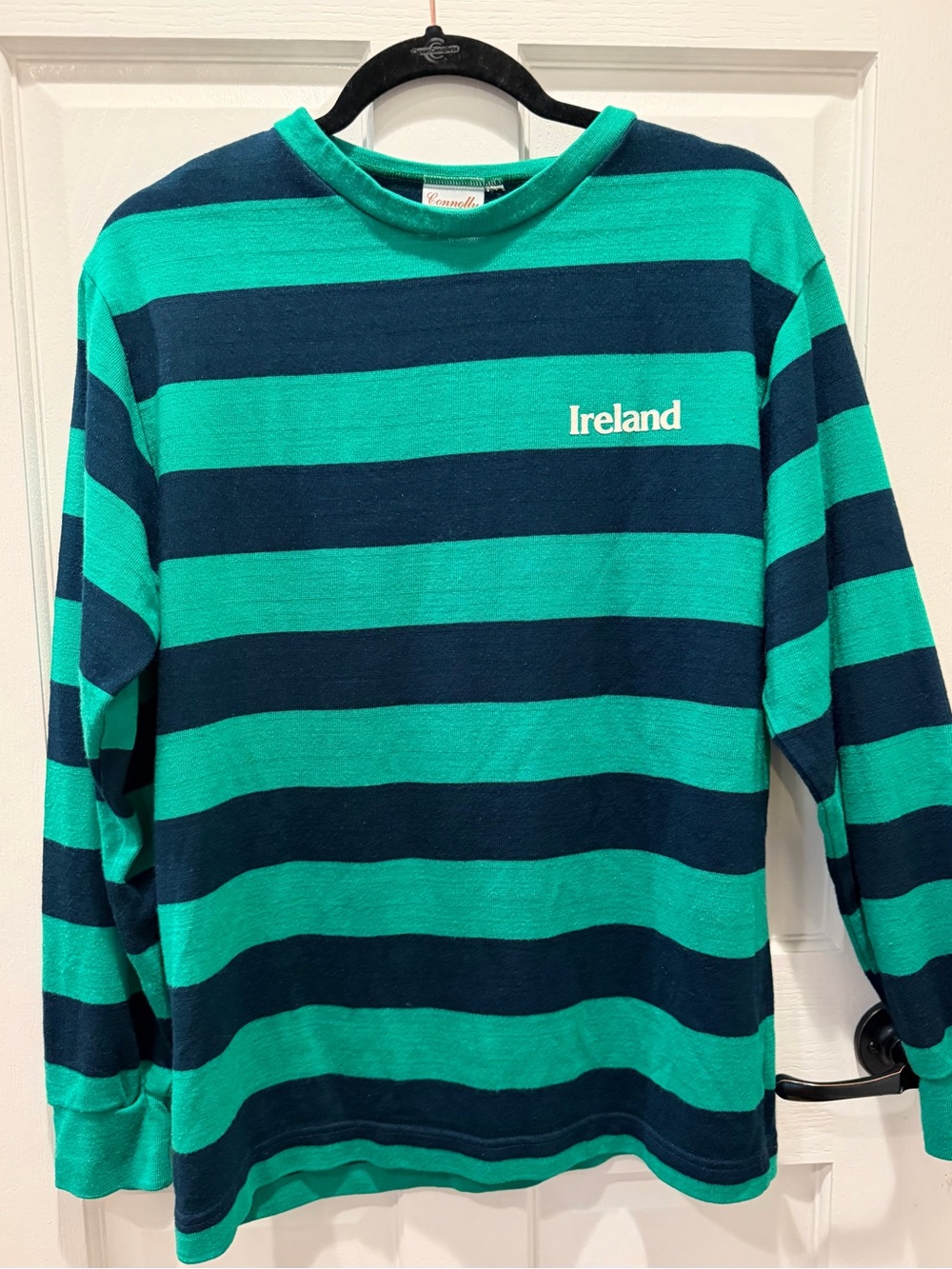 Made in Ireland Men’s Striped Long-Sleeve Knit Sweater Navy & Green